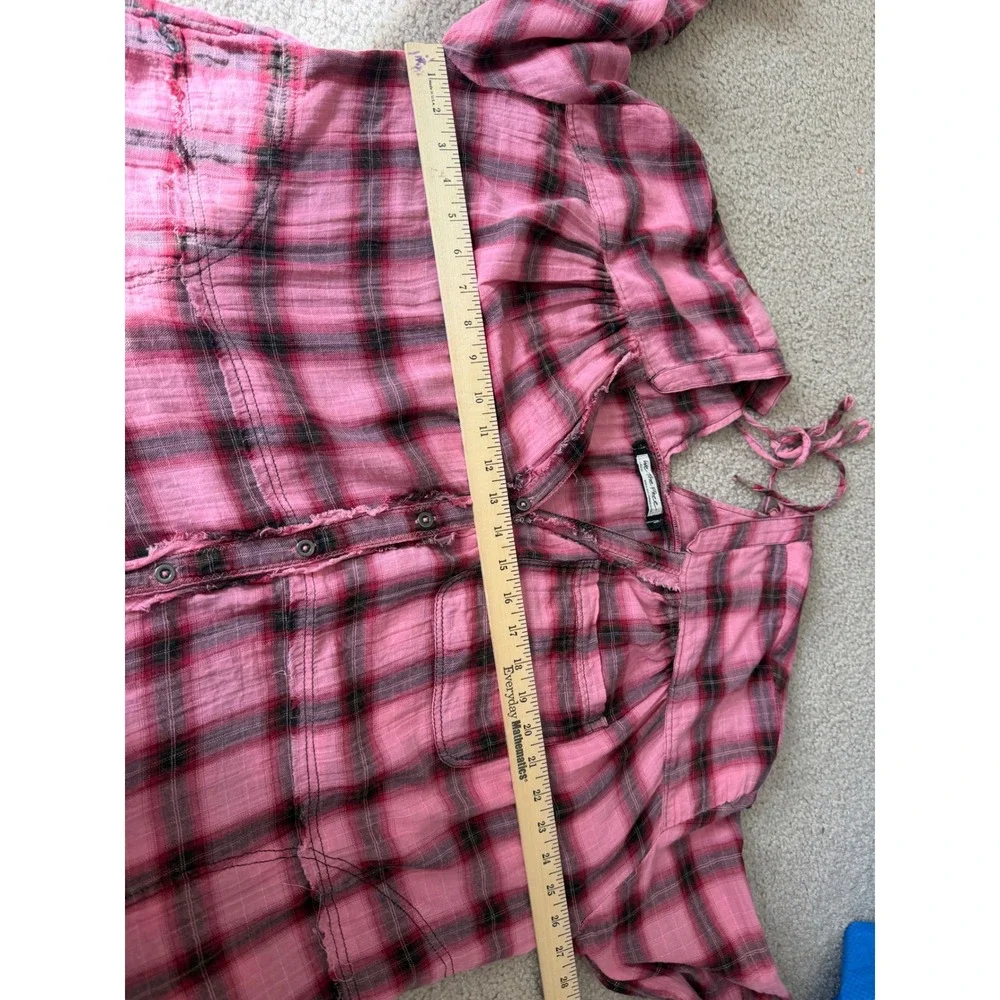 Free People Tunic Shirt One of the‎ Boys Plaid Boho Slouchy Lagenlook Pink Large